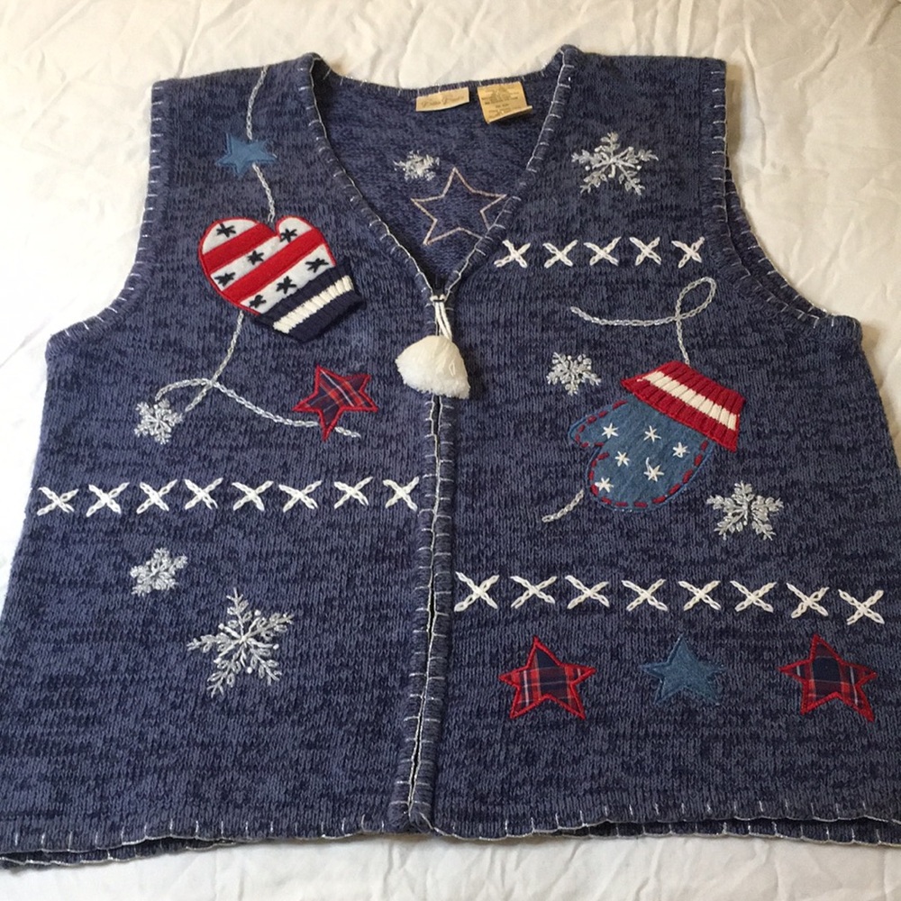 Bobbie Brooks patriotic winter sweater vest large